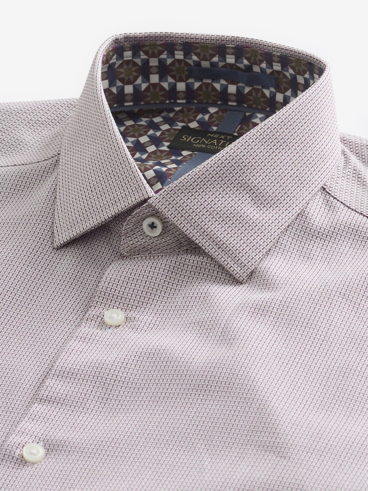 Neutral Brown Regular Fit Double Cuff Signature Textured Trimmed Formal Shirt - Image 1 of 7