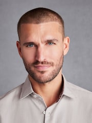 Neutral Brown Regular Fit Double Cuff Signature Textured Trimmed Formal Shirt - Image 3 of 7