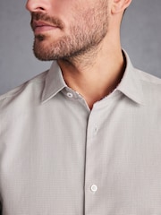 Neutral Brown Regular Fit Double Cuff Signature Textured Trimmed Formal Shirt - Image 6 of 7