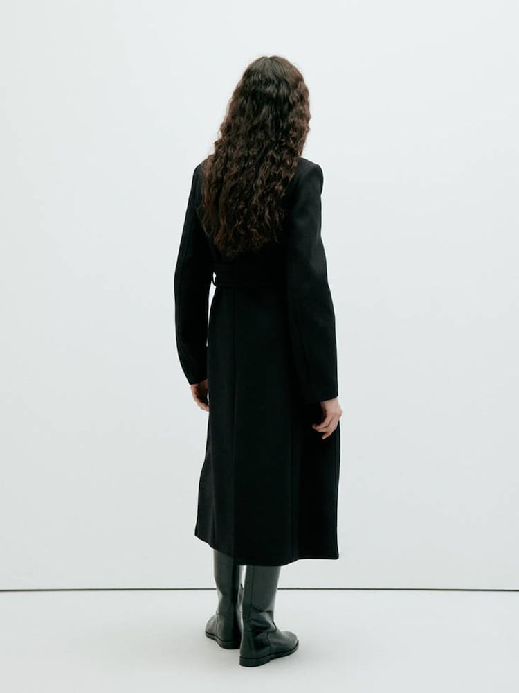 Mango Black Wool Blend Tie Waist Coat - Image 2 of 7 Mango Black Wool Blend Tie Waist Coat - Image 2 of 7
