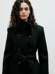 Mango Black Wool Blend Tie Waist Coat - Image 4 of 7