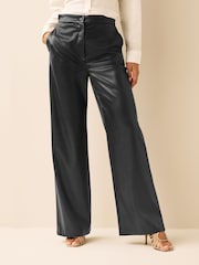 Emme by Marella Sax Faux Leather Black Wide Leg Trousers - Image 1 of 4