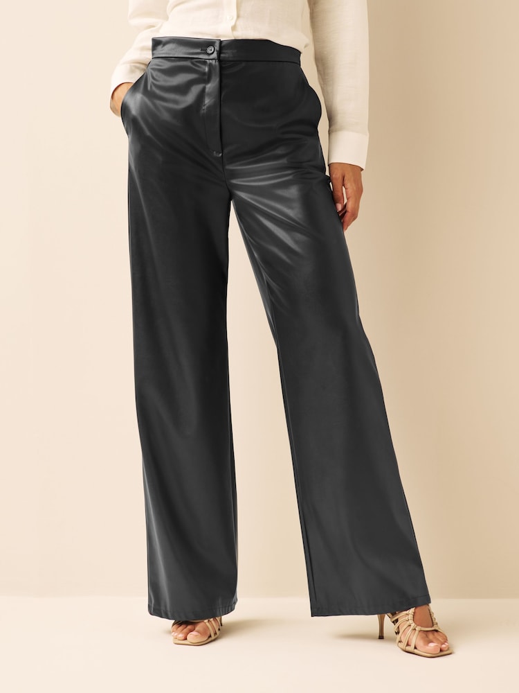 Emme by Marella Sax Faux Leather Black Wide Leg Trousers - Image 1 of 4