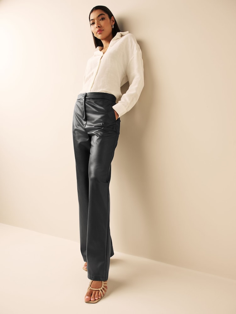 Emme by Marella Sax Faux Leather Black Wide Leg Trousers - Image 2 of 4