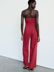 Mango Red Strapless Wide Leg Tailored Jumpsuit - Image 2 of 5