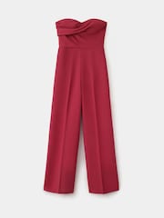 Mango Red Strapless Wide Leg Tailored Jumpsuit - Image 3 of 5
