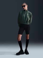 Nike Dark Green Phoenix Fleece Half Zip Mini Swoosh Cropped Sweatshirt - Image 1 of 5