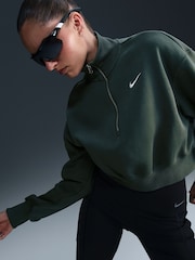 Nike Dark Green Phoenix Fleece Half Zip Mini Swoosh Cropped Sweatshirt - Image 3 of 5