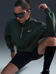 Nike Dark Green Phoenix Fleece Half Zip Mini Swoosh Cropped Sweatshirt - Image 5 of 5