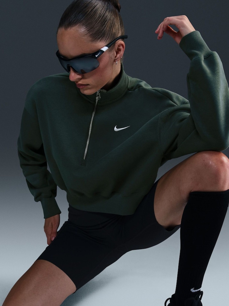 Nike Dark Green Phoenix Fleece Half Zip Mini Swoosh Cropped Sweatshirt - Image 5 of 5