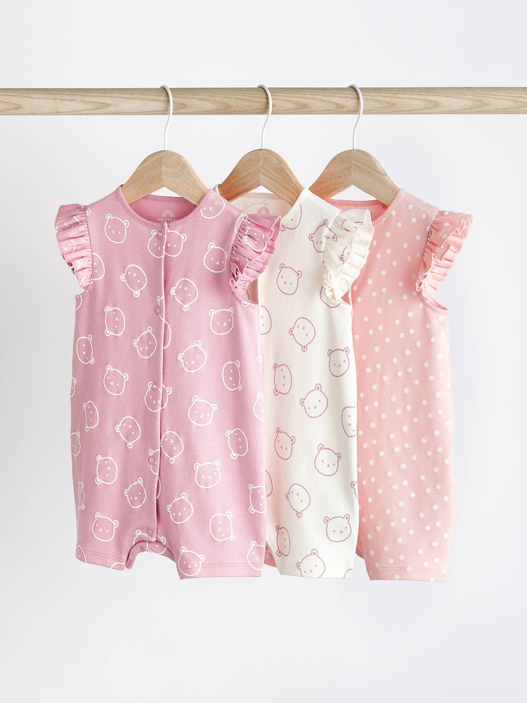 Pink/White Bear Baby Rompers 3 Pack - Image 1 of 7