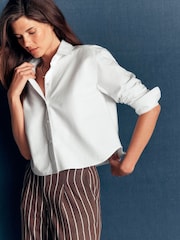 Boden White Sienna Crop Relax Denim Shirt - Image 1 of 5