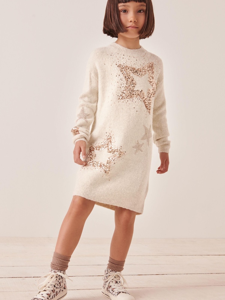 Cream Sequin Jumper Dress (3-16yrs) - Image 2 of 8 Cream Sequin Jumper Dress (3-16yrs) - Image 2 of 8