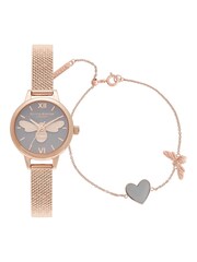 Olivia Burton Rose Gold Tone Lucky Bee Watch And Bracelet Set - Image 1 of 3