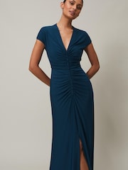 Phase Eight Blue Daisy Ruched Maxi Dress - Image 3 of 7