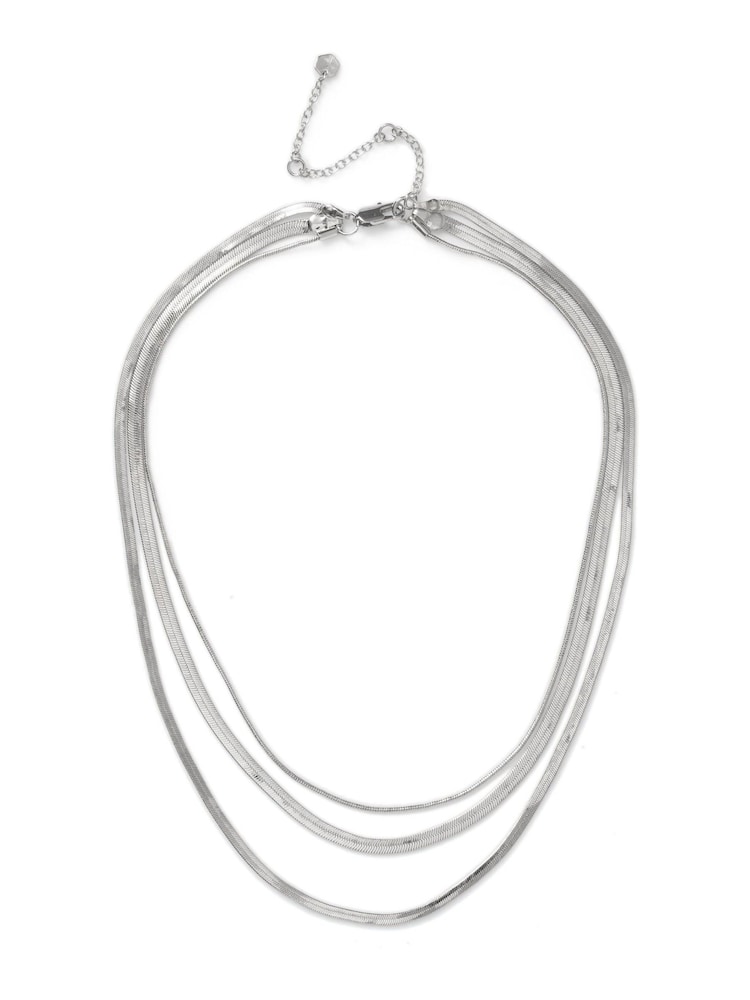 Aela Silver Tone Multi Row Snake Chain Necklace - Image 1 of 2