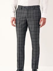 Charcoal Grey Tailored Fit Trimmed Check Suit Trousers - Image 1 of 7
