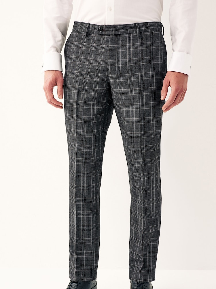 Charcoal Grey Tailored Fit Trimmed Check Suit Trousers - Image 1 of 7