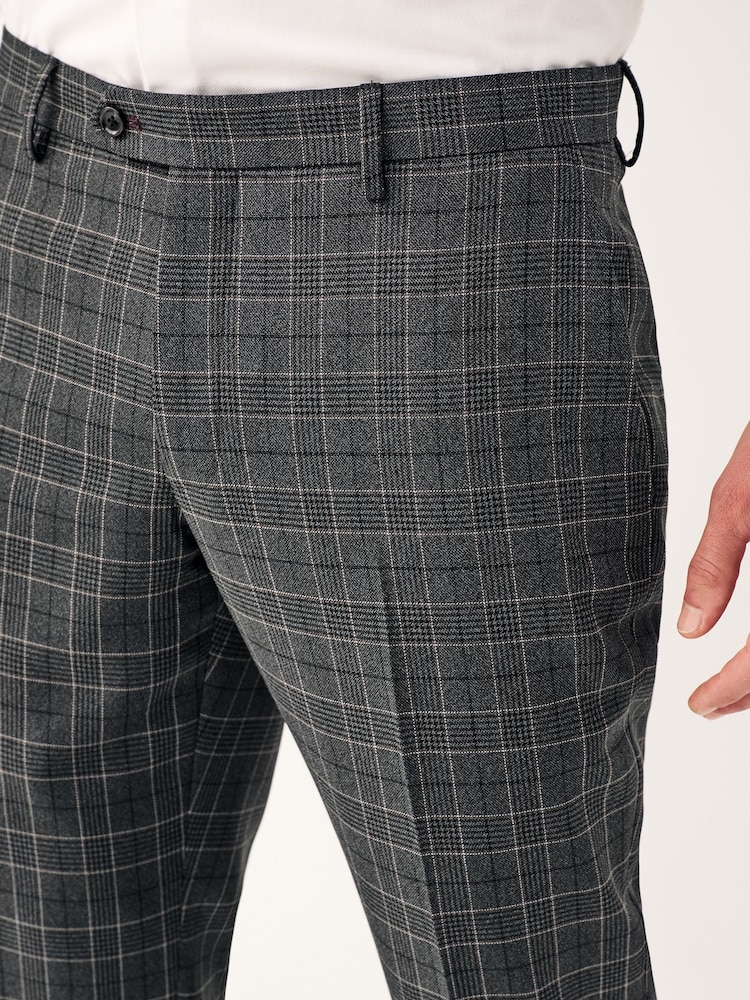 Gris de charbon de bois - Pantalon de costume à carreaux garni - Image 3 of 7