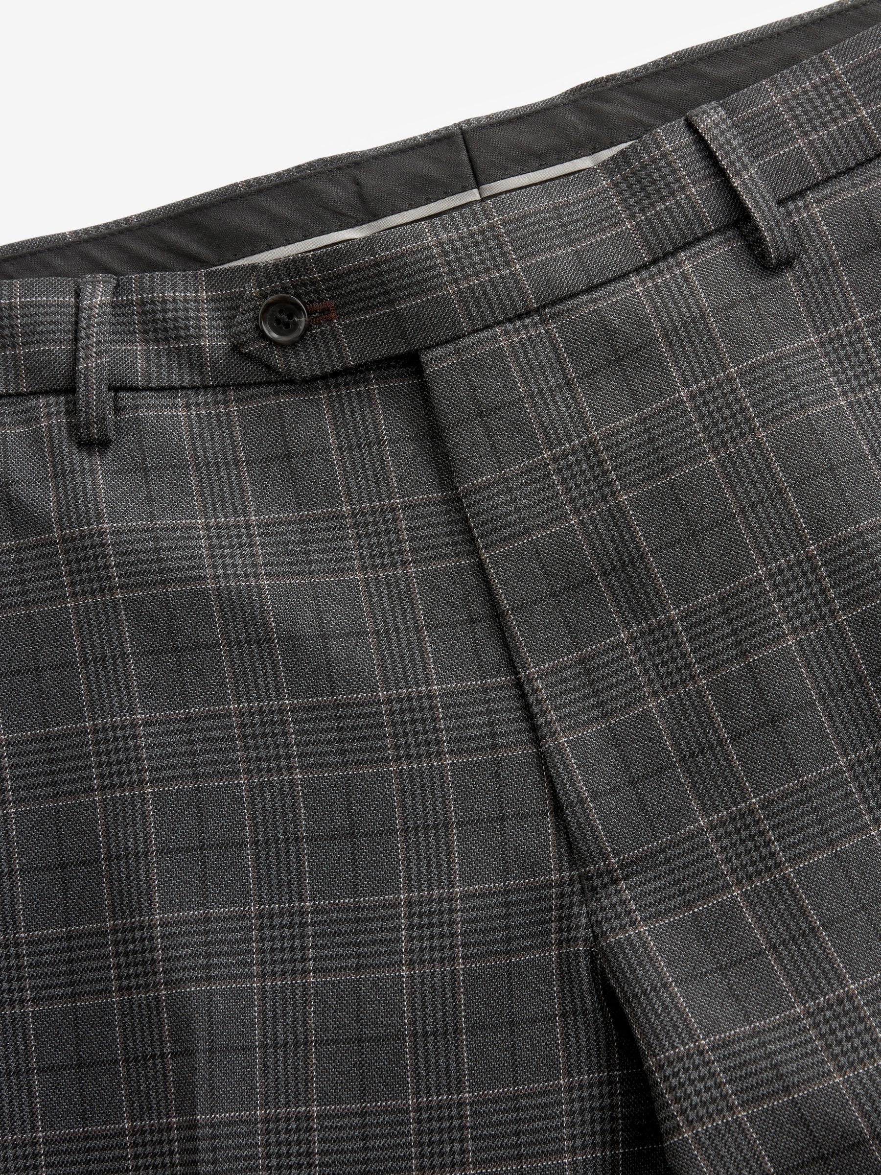Buy Charcoal Grey Tailored Fit Trimmed Check Suit Trousers