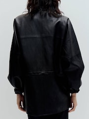 Mango Black PU Cinch-Waist Barn Jacket - Image 3 of 7