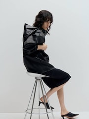 Mango Black PU Cinch-Waist Barn Jacket - Image 4 of 7