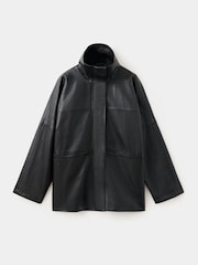 Mango Black PU Cinch-Waist Barn Jacket - Image 5 of 7