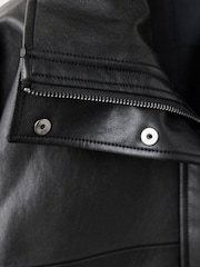Mango Black PU Cinch-Waist Barn Jacket - Image 6 of 7