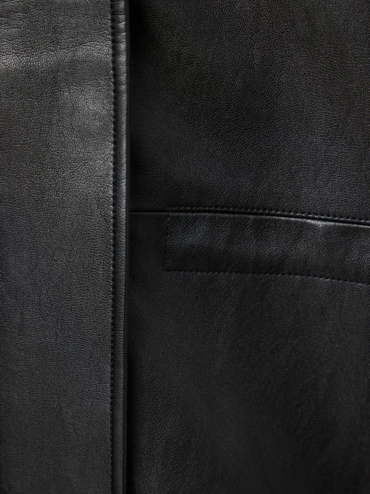 Mango Black PU Cinch-Waist Barn Jacket - Image 7 of 7 Mango Black PU Cinch-Waist Barn Jacket - Image 7 of 7