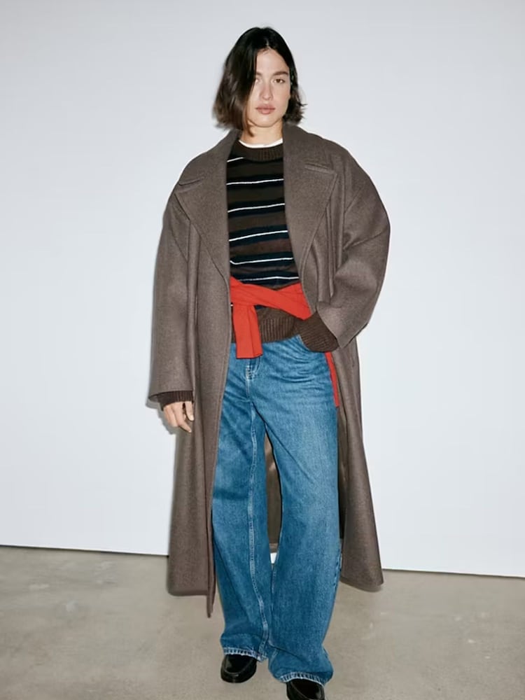 Mango Brown Wool Blend Belted Wrap Coat - Image 2 of 8 Mango Brown Wool Blend Belted Wrap Coat - Image 2 of 8