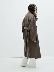 Mango Brown Wool Blend Belted Wrap Coat - Image 3 of 8