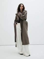Mango Brown Wool Blend Belted Wrap Coat - Image 4 of 8