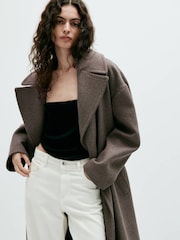 Mango Brown Wool Blend Belted Wrap Coat - Image 5 of 8