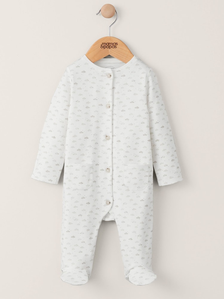 Mono blanco con estampado de nubes y botones de algodón 100% de Mamas & Papas - Imagen 1 de 4