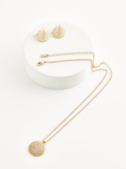 Gold Tone Sparkle Disc Necklace - Image 2 of 2
