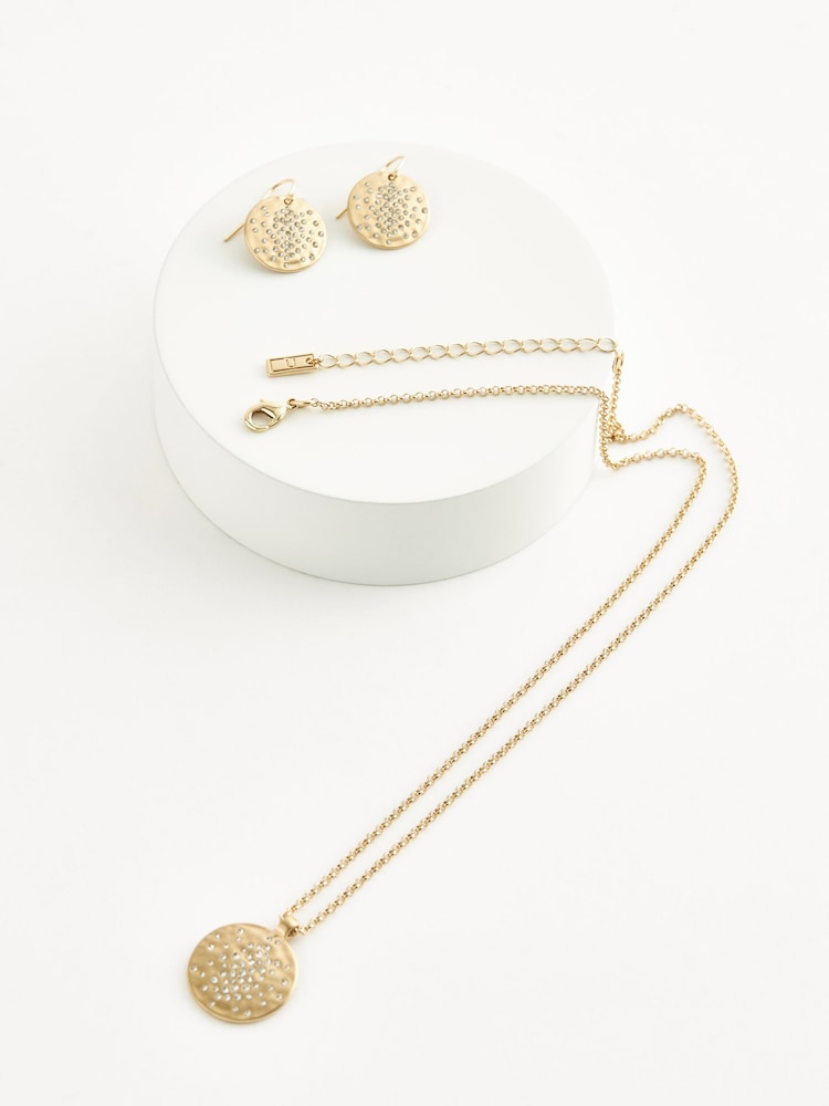 Gold Tone Sparkle Disc Necklace - Image 2 of 2