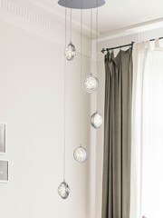 Searchlight Chrome Arum Bubble Glass 5Lt Pendant Ceiling Light - Image 1 of 3