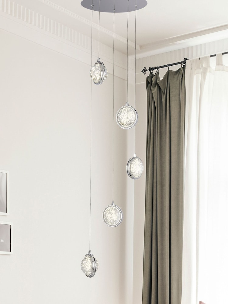 Searchlight Chrome Arum Bubble Glass 5Lt Pendant Ceiling Light - Image 1 of 3