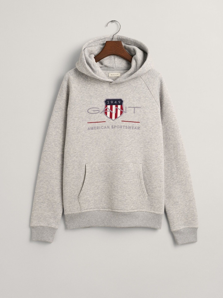 GANT Grey Archive Shield Logo Hoodie - Image 1 of 3