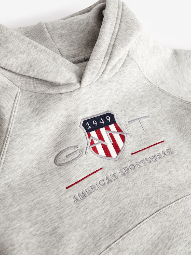 GANT Grey Archive Shield Logo Hoodie - Image 2 of 3