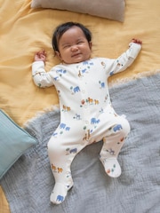 JoJo Maman Bébé Cream Safari Print Cotton Baby Sleepsuit - Image 2 of 4