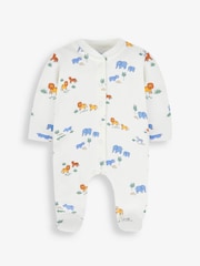 JoJo Maman Bébé Cream Safari Print Cotton Baby Sleepsuit - Image 3 of 4