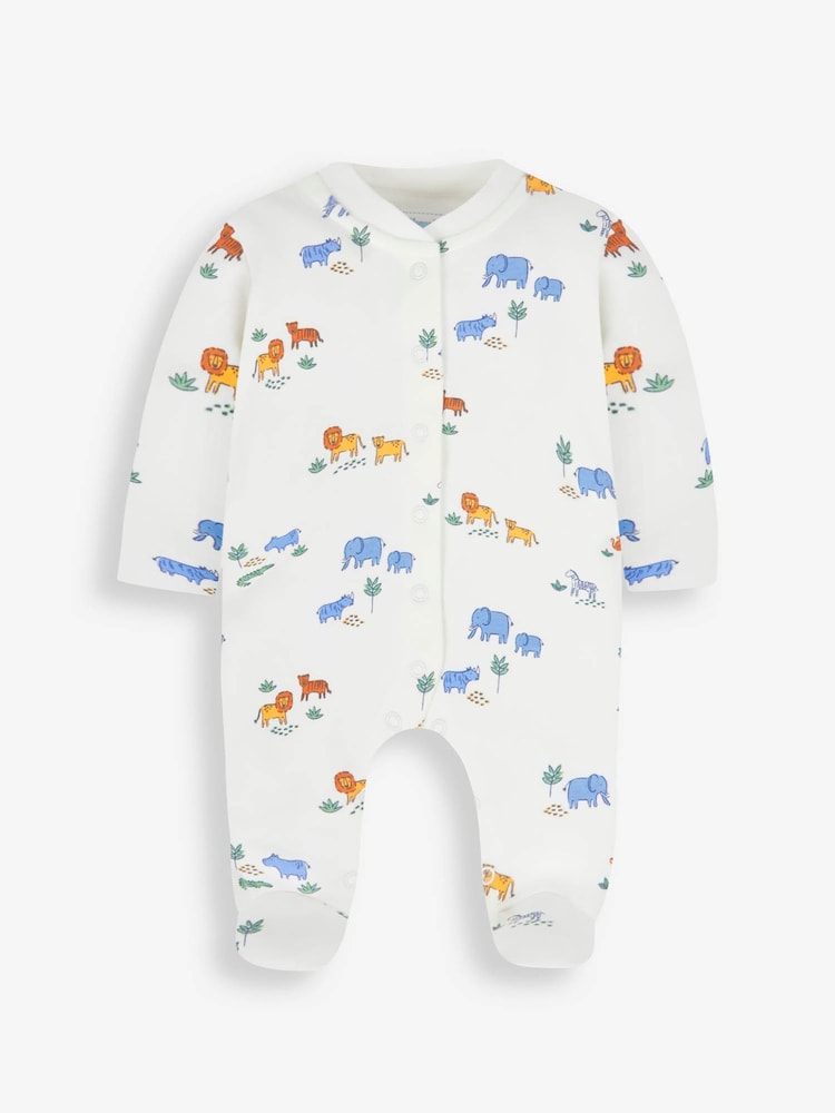 JoJo Maman Bébé Cream Safari Print Cotton Baby Sleepsuit - Image 3 of 4