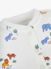 JoJo Maman Bébé Cream Safari Print Cotton Baby Sleepsuit - Image 4 of 4