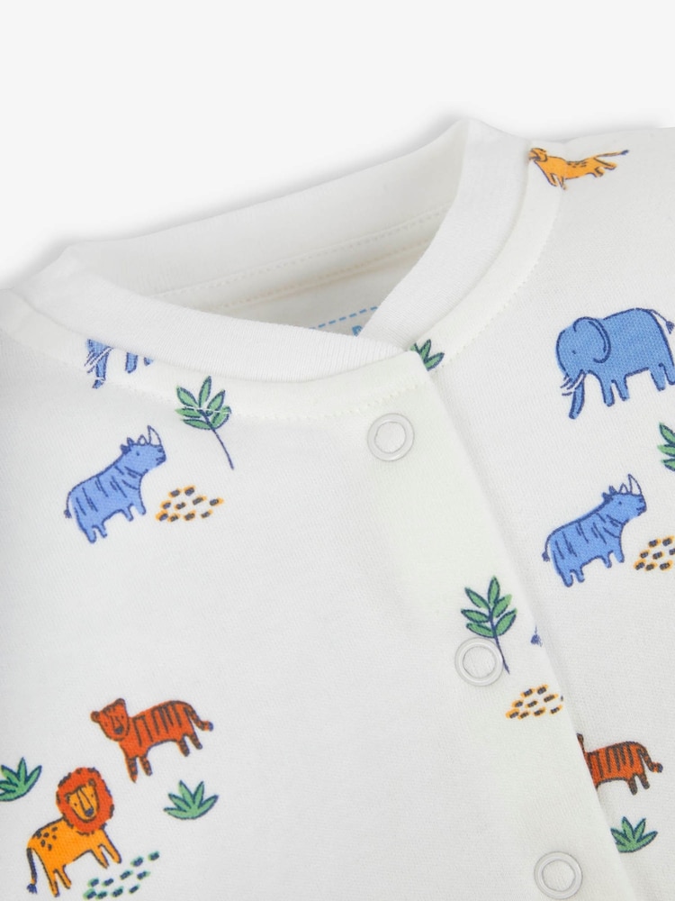 JoJo Maman Bébé Cream Safari Print Cotton Baby Sleepsuit - Image 4 of 4