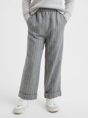 Reiss Grey Faye 4-9 yrs Wool Blend Striped Elasticated Trousers - Image 1 of 6