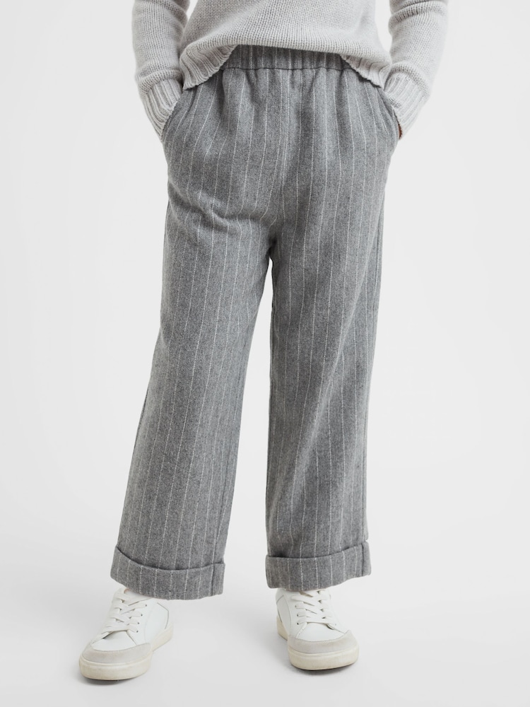 Reiss Grey Faye 4-9 yrs Wool Blend Striped Elasticated Trousers - Image 1 of 6