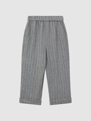 Reiss Grey Faye 4-9 yrs Wool Blend Striped Elasticated Trousers - Image 2 of 6
