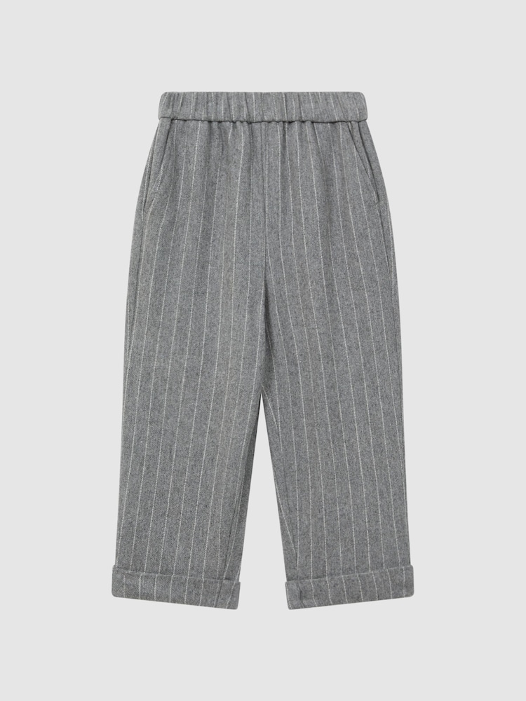 Reiss Grey Faye 4-9 yrs Wool Blend Striped Elasticated Trousers - Image 2 of 6