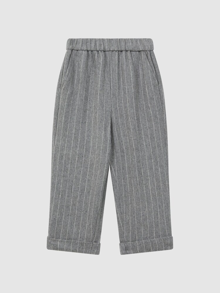 Reiss Grey Faye 4-9 yrs Wool Blend Striped Elasticated Trousers - Image 2 of 6 Reiss Grey Faye 4-9 yrs Wool Blend Striped Elasticated Trousers - Image 2 of 6